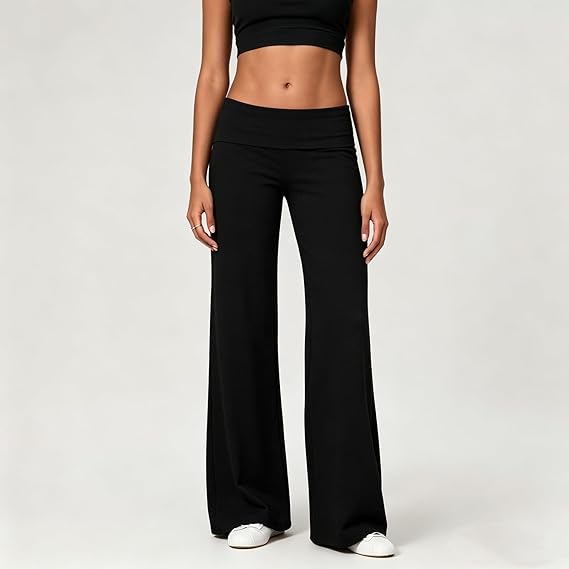 Women's Low Rise Fold Over Wide Leg Flare pants