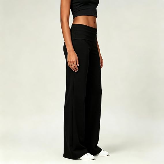 Women's Low Rise Fold Over Wide Leg Flare pants