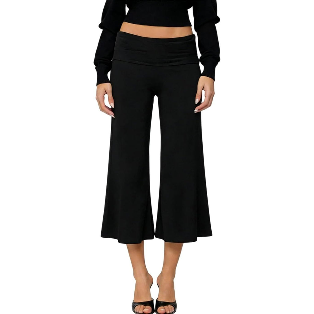 Women's Fold Over Low Rise Wide Leg Cropped Pant