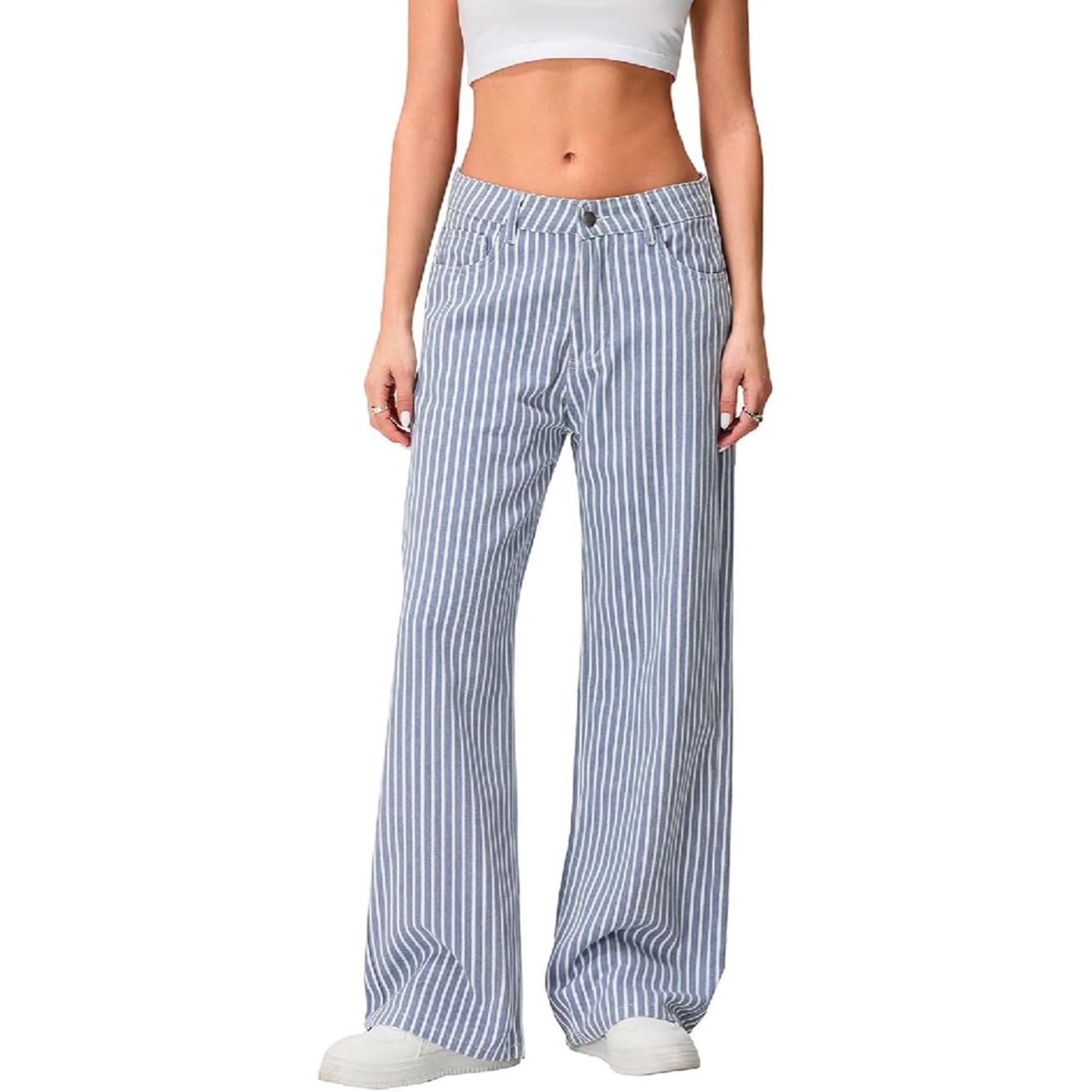 Women's High Waist Striped Bell Bottom Pant