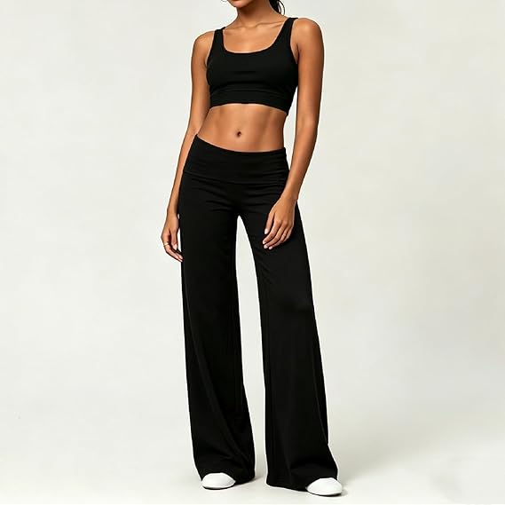 Women's Low Rise Fold Over Wide Leg Flare pants