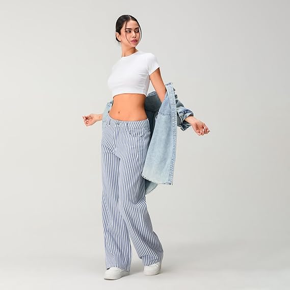 Women's High Waist Striped Bell Bottom Pant