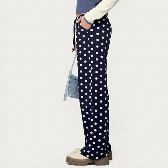 Women's Low Waist Dotted Print Loose Casual Pants