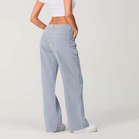 Women's High Waist Striped Bell Bottom Pant