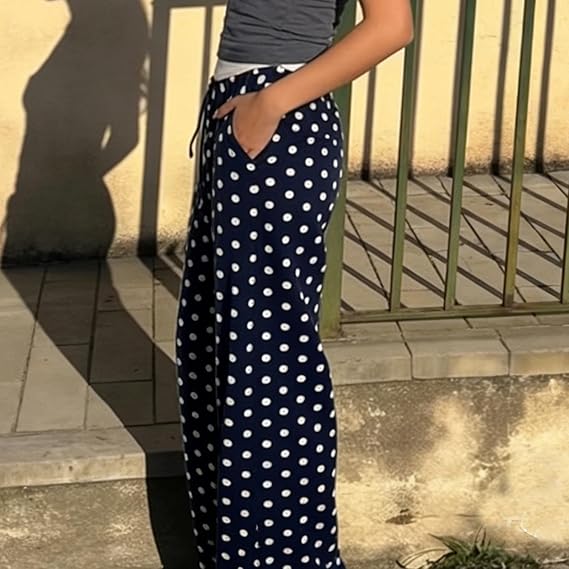 Women's Low Waist Dotted Print Loose Casual Pants