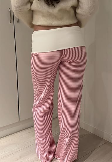 Women's Fold Over Low Rise Stretch Wide Leg Pants